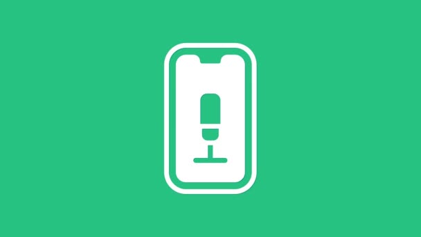 White Mobile Záznam Ikona Izolované Zeleném Pozadí Mobilní Telefon Mikrofonem — Stock video