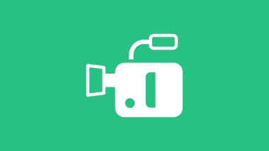 Beyaz Sinema kamera simgesi yeşil arkaplanda izole edildi. Video kamera. Film tabelası. Film projektörü. 4K Video hareketli grafik canlandırması.