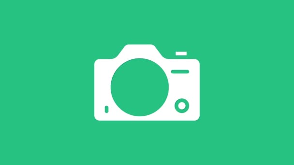 緑の背景に隔離されたホワイトフォトカメラアイコン フォトカメラ デジタル写真 4Kビデオモーショングラフィックアニメーション — ストック動画