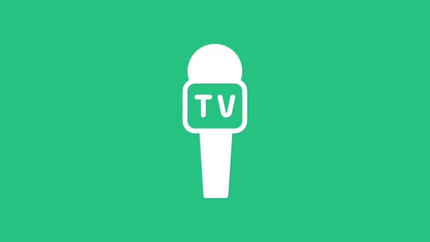 Ícone Microfone Branco Isolado Fundo Verde Microfone Rádio Aéreo Sinal — Vídeo de Stock