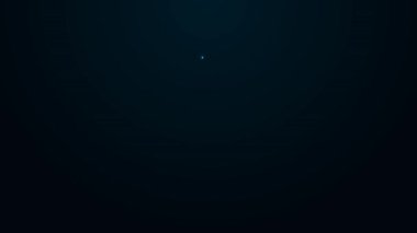 Parlak neon hattı elektrikli araba ve elektrik kablosu şarj ikonu siyah arka planda izole edildi. Yenilenebilir ekolojik teknolojiler. 4K Video hareketli grafik canlandırması.