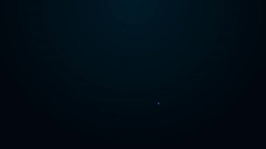 Parlak neon hattı elektrikli araba ve elektrik kablosu şarj ikonu siyah arka planda izole edildi. Yenilenebilir ekolojik teknolojiler. 4K Video hareketli grafik canlandırması.