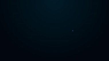 Parlak neon hattı elektrikli araba ve elektrik kablosu şarj ikonu siyah arka planda izole edildi. Yenilenebilir ekolojik teknolojiler. 4K Video hareketli grafik canlandırması.