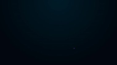 Parlak neon hattı elektrikli araba ve elektrik kablosu şarj ikonu siyah arka planda izole edildi. Yenilenebilir ekolojik teknolojiler. 4K Video hareketli grafik canlandırması.