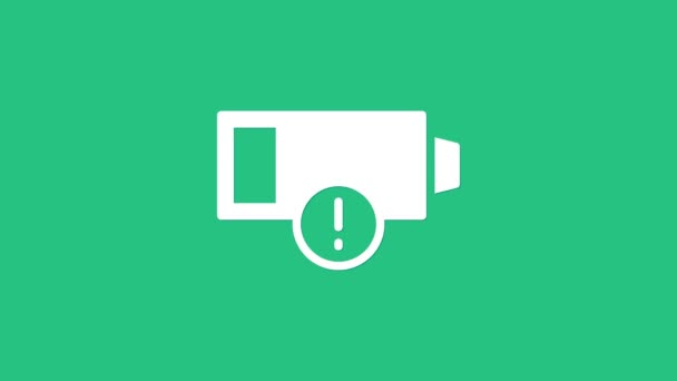 Biały Wskaźnik Poziomu Naładowania Baterii Ikona Izolowana Zielonym Tle Animacja — Wideo stockowe