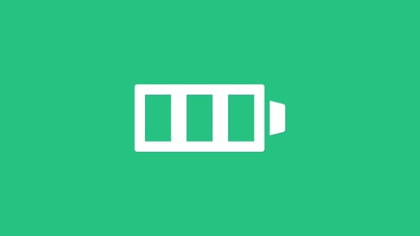 Vit Batteriladdningsnivå Indikator Ikon Isolerad Grön Bakgrund Video Motion Grafisk — Stockvideo