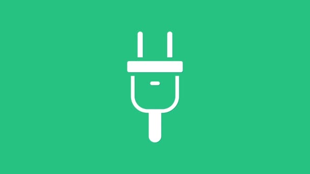 Vit Elektrisk Plug Ikon Isolerad Grön Bakgrund Begreppet Anslutning Och — Stockvideo