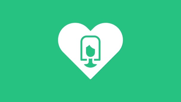Corazón Blanco Con Icono Femenino Aislado Sobre Fondo Verde Símbolo — Vídeo de stock