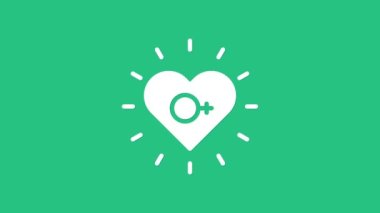 Beyaz Feminizm simgesi yeşil arka planda izole edildi. Özgürlük, bağımsızlık, eşitlik için savaş. 4K Video hareketli grafik canlandırması.