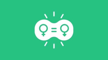 Beyaz cinsiyet eşitliği simgesi yeşil arka planda izole edildi. Eşit ücret ve fırsat iş konsepti. 4K Video hareketli grafik canlandırması.