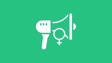 Beyaz kadın hareketi, yeşil arka planda izole edilmiş pankart ikonlu feminist aktivist. Feminist hakları hareketi, feminizm kardeşliği. 4K Video hareketli grafik canlandırması.