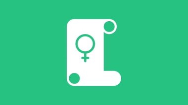 Beyaz Feminizm simgesi yeşil arka planda izole edildi. Özgürlük, bağımsızlık, eşitlik için savaş. 4K Video hareketli grafik canlandırması.