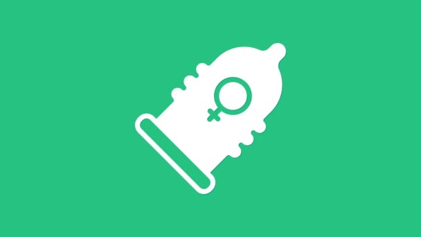 Λευκό Εικονίδιο Ασφαλές Σεξ Condom Απομονώνονται Πράσινο Φόντο Ασφαλές Σύμβολο — Αρχείο Βίντεο