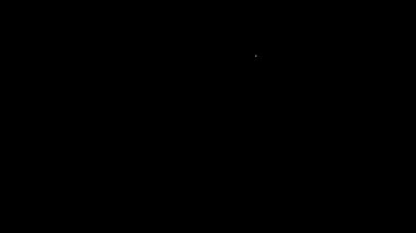Siyah arkaplanda beyaz çizgi saç kurutma ikonu var. Saç kurutma makinesi tabelası. Saç kurutma sembolü. Sıcak hava üflüyor. 4K Video hareketli grafik canlandırması.