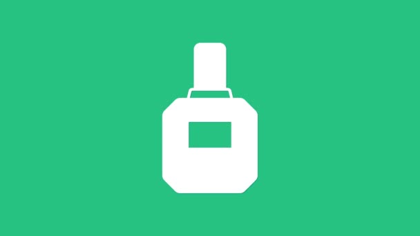 緑色の背景に白のアフターシェービングアイコン ケルンスプレーアイコン 男性香水瓶 4Kビデオモーショングラフィックアニメーション — ストック動画