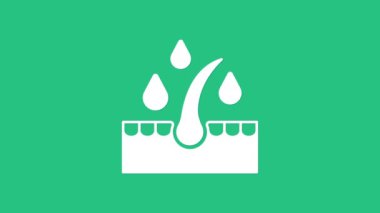 Saç bakımı ikonu için beyaz organik yağ yeşil arka planda izole edilmiş. Saç yağı uzuyor. 4K Video hareketli grafik canlandırması.