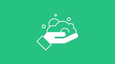 Yeşil arka planda beyaz tıraş jeli ikonu izole edildi. Tıraş köpüğü. 4K Video hareketli grafik canlandırması.