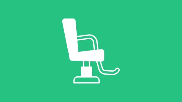 Λευκό Εικονίδιο Καρέκλα Barbershop Απομονώνονται Πράσινο Φόντο Πινακίδα Πολυθρόνας Κουρέα — Αρχείο Βίντεο