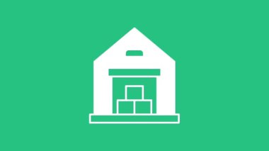 Beyaz Depo simgesi yeşil arka planda izole edildi. 4K Video hareketli grafik canlandırması.