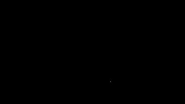 Siyah zemin üzerinde kutucuk servis simgesi olan beyaz çizgi kargo gemisi. Teslimat, ulaşım. Paketleri, kutuları, malları olan bir şilep. 4K Video hareketli grafik canlandırması.