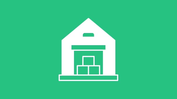 Біла Ікона Warehouse Ізольована Зеленому Тлі Відеографічна Анімація — стокове відео