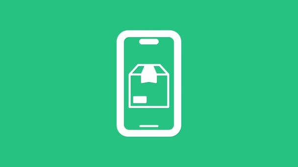 Белый Мобильный Смартфон Значком Отслеживания Доставки Приложения Изолирован Зеленом Фоне — стоковое видео
