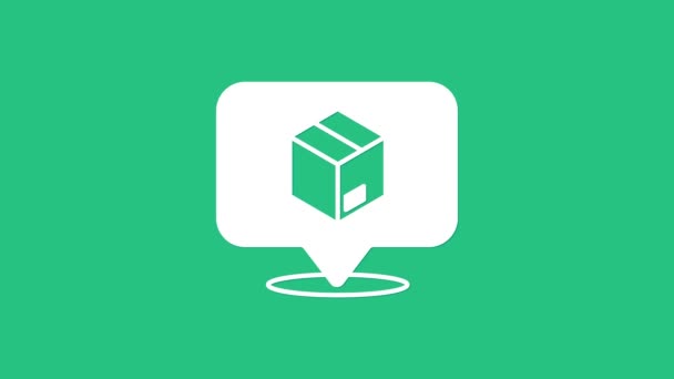 Biała Lokalizacja Kartonową Ikoną Pudełka Zielonym Tle Usługi Dostawy Logistyka — Wideo stockowe