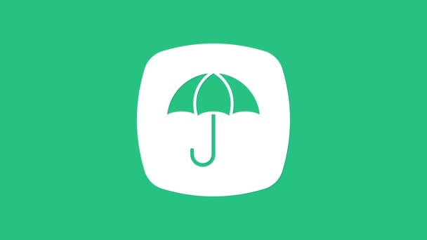 Vit Leverans Paket Med Paraply Symbol Ikon Isolerad Grön Bakgrund — Stockvideo