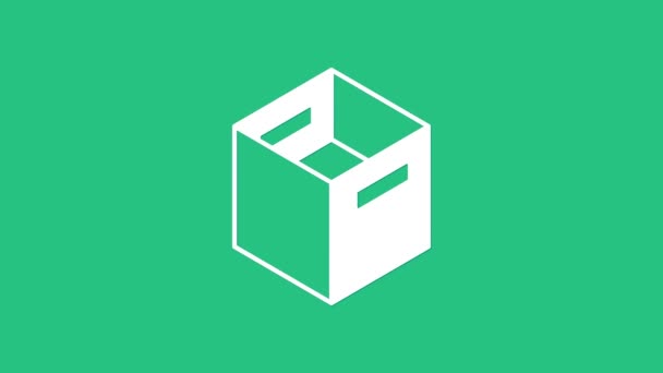 Yeşil Arka Planda Izole Edilmiş Beyaz Karton Kutu Simgesi Kutu — Stok video