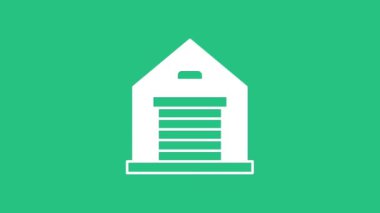 Beyaz Depo simgesi yeşil arka planda izole edildi. 4K Video hareketli grafik canlandırması.