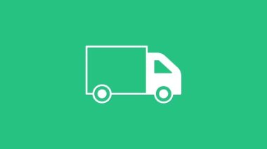 Beyaz kargo kamyonu ikonu yeşil arka planda izole edildi. 4K Video hareketli grafik canlandırması.