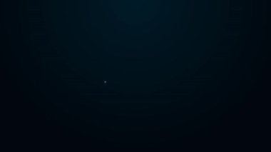 Parlayan neon hattı konteynır simgesi siyah arkaplanda izole edildi. Crane içinde kargo olan bir konteynırı kaldırıyor. 4K Video hareketli grafik canlandırması.