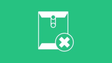 Yeşil arkaplanda beyaz silme simgesi izole edildi. Sil ya da hata mektubu. Mesajı geç. Reddedilmiş posta. 4K Video hareketli grafik canlandırması.