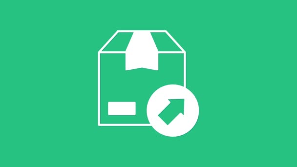 Icono Caja Cartón Blanco Aislado Sobre Fondo Verde Caja Paquete — Vídeo de stock