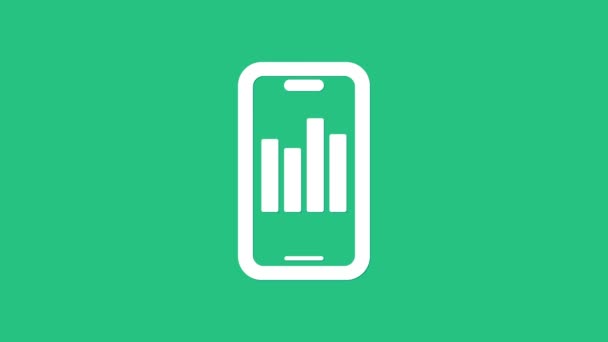 Yeşil Arkaplanda Grafik Çizelgesi Simgesi Olan Beyaz Cep Telefonu Metin — Stok video