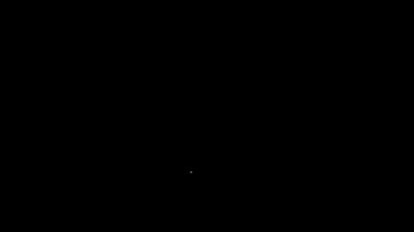 Beyaz çizgi büyüteç ve veri analiz simgesi siyah arkaplanda izole edildi. Arama işareti. 4K Video hareketli grafik canlandırması.