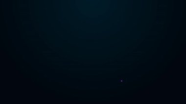 Siyah zemin üzerinde izole edilmiş dünya ikonu olan parlak neon çizgili büyüteç. Dünyayı analiz ediyorum. Küresel arama işareti. 4K Video hareketli grafik canlandırması.