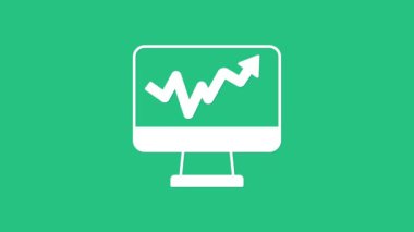 Yeşil arkaplanda grafik çizelgesi simgesi olan beyaz bilgisayar monitörü. Metin dosya simgesini rapor et. Muhasebe tabelası. Denetim, analiz, planlama. 4K Video hareketli grafik canlandırması.