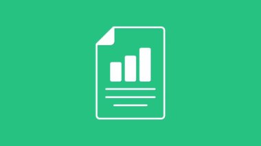 Yeşil arkaplanda grafik grafik simgesine sahip beyaz belge. Metin dosya simgesini rapor et. Muhasebe tabelası. Denetim, analiz, planlama. 4K Video hareketli grafik canlandırması.