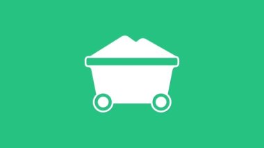 Beyaz Kömür madeni tramvay ikonu yeşil arka planda izole edilmiş. Fabrika kömür madeni vagonu. 4K Video hareketli grafik canlandırması.