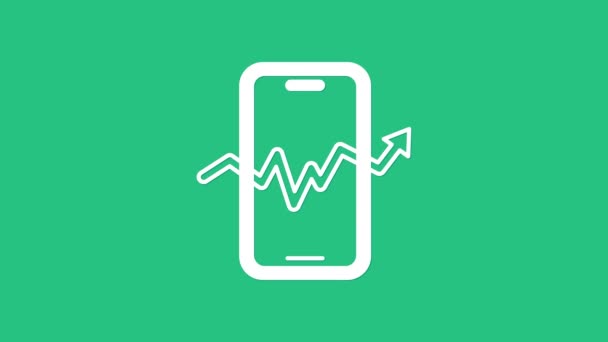 White Mobile Aktienhandelskonzept Symbol Isoliert Auf Grünem Hintergrund Online Handel — Stockvideo