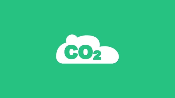 Witte Co2 Uitstoot Wolkenpictogram Geïsoleerd Groene Achtergrond Richtlijn Luchtverontreiniging Milieubeleid — Stockvideo