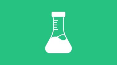 Beyaz test tüpü ve kimyasal test ikonu yeşil arka planda izole edildi. Laboratuvar cam levhası. 4K Video hareketli grafik canlandırması.