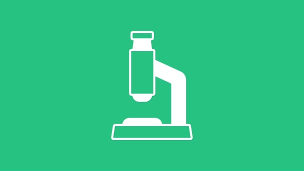 Иконка Белого Цвета Зеленом Фоне Химия Фармацевтический Инструмент Микробиологическое Увеличение — стоковое видео