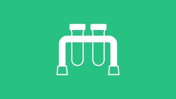 Біла Випробувальна Трубка Піктограма Хімічної Лабораторії Колби Ізольовані Зеленому Фоні — стокове відео