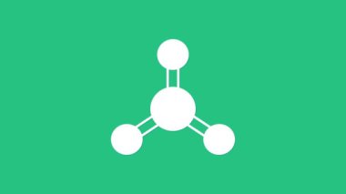 Beyaz Molekül simgesi yeşil arkaplanda izole edildi. Kimya moleküllerinin yapısı, fen öğretmenlerinin yenilikçi eğitim posteri. 4K Video hareketli grafik canlandırması.