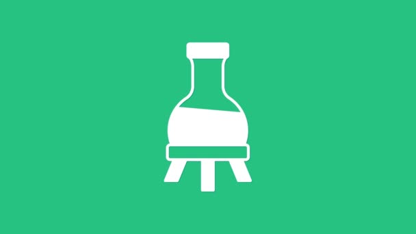 白色试管和烧瓶化学实验室测试图标隔离在绿色背景下 实验室玻璃器皿标志 4K视频运动图形动画 — 图库视频影像