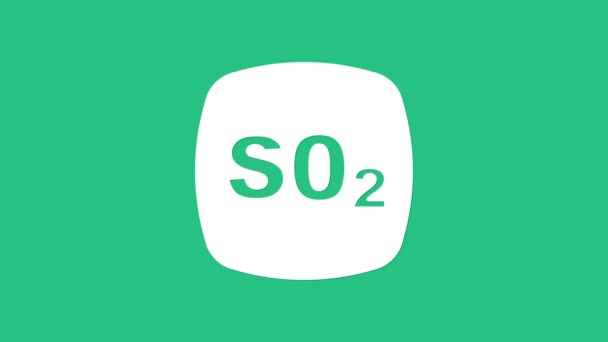 緑色の背景に分離された白色硫黄酸化物So2ガス分子アイコン 構造化学式と分子モデル 4Kビデオモーショングラフィックアニメーション — ストック動画