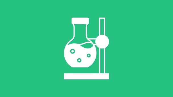 Weißes Glas Reagenzglas Auf Standsymbol Isoliert Auf Grünem Hintergrund Laborgeräte — Stockvideo