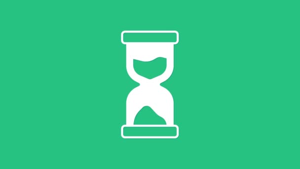 Білий Старий Пісочний Годинник Пісочним Значком Ізольований Зеленому Фоні Знак — стокове відео